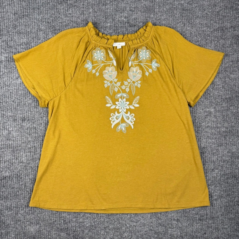 J Jill Peasant Top Womens M Cotton Tencel Modal Embroidered Flutter Sleeve